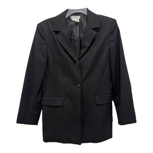Stephanie Andrews Jacket Womens 12 Black Wool Blend Coat Button Up Lined Pockets